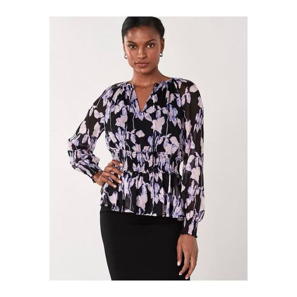 ✨DIANE VON FURSTENBERG Jacie Floral Tie-Neck Silk Sz Medium Blouse✨ - Picture 3 of 10